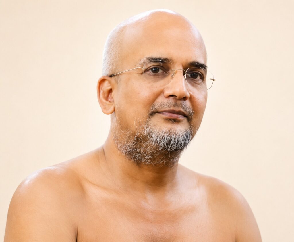 Portrait of a bald man with glasses and a gray beard, facing the camera against a light beige background.