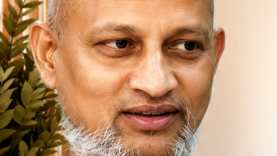 Close-up of a middle-aged man with a gray beard looking to his left.