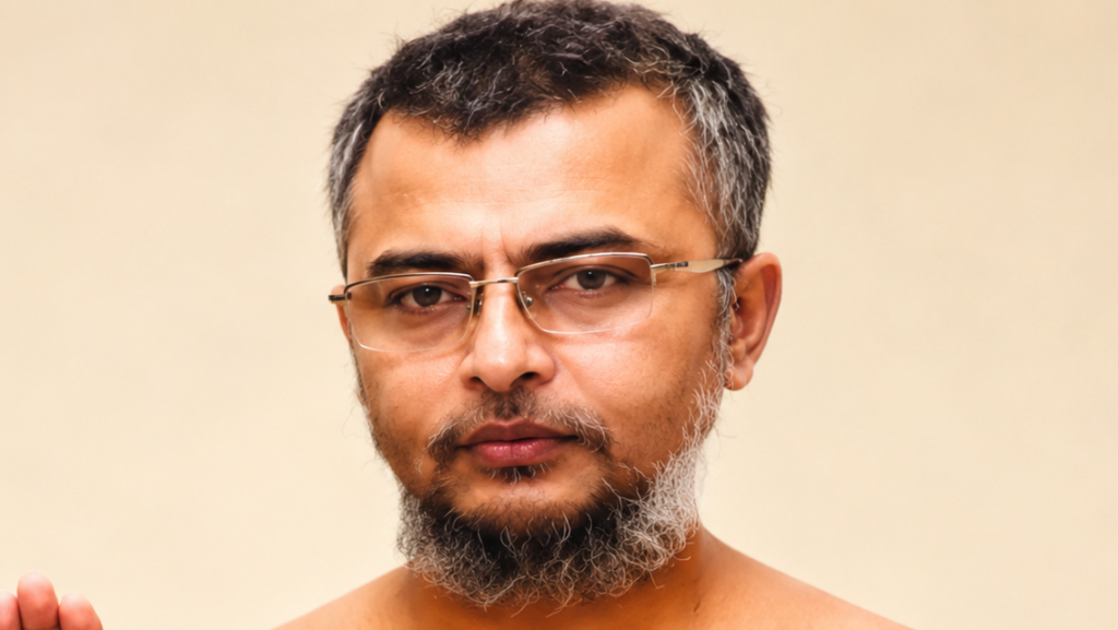 Portrait of a man with short dark hair, gray beard, and metal-framed glasses looking at the camera.